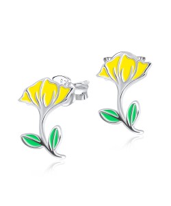 Yellow Hibiscus Silver Ear Stud STS-3466 (CO13+FL4)